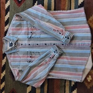 VINTAGE WRANGLER 1980s Striped BRUSHPOPPER Cotton Buttoned Shirt 18-36 (XL) Mens